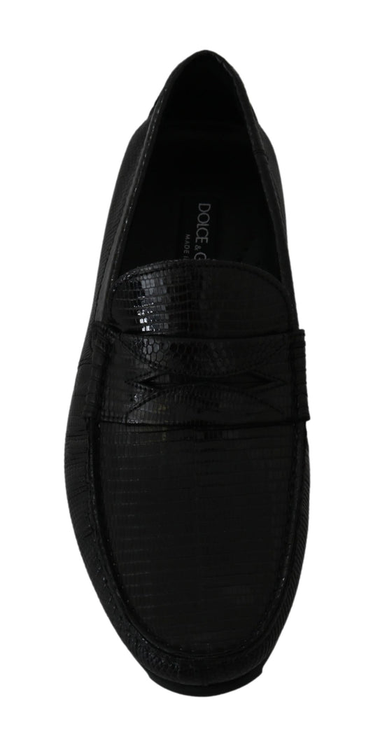 Dolce & Gabbana Schwarzes Eidechsenleder Flache Loafers Schuhe