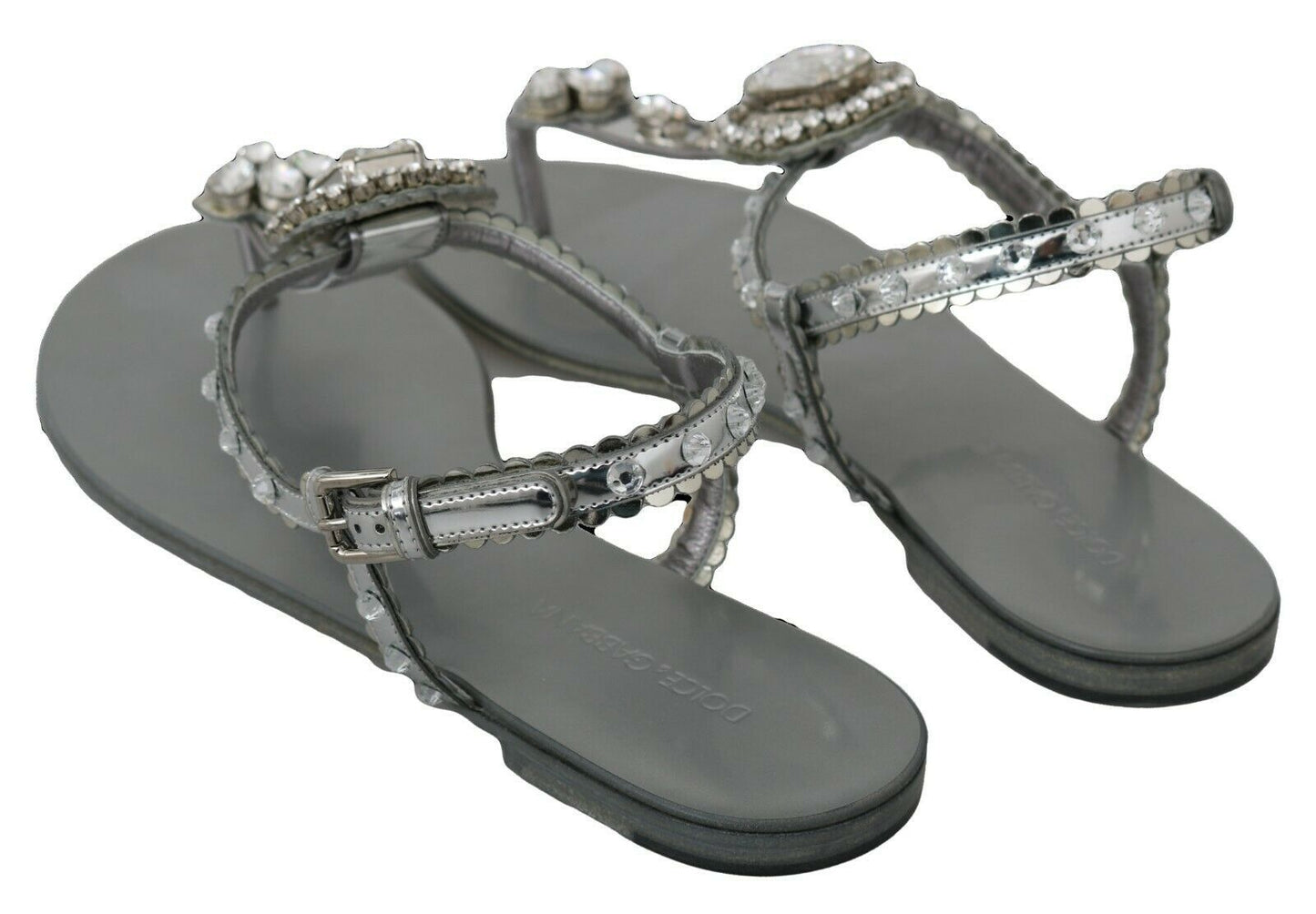 Dolce & Gabbana Silber Kristall Sandalen Flip Flops Schuhe