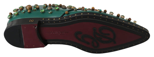 Dolce & Gabbana Grünes Leder Kristall Kleid Broque Schuhe