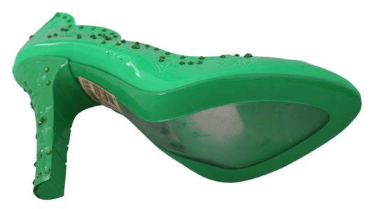 Dolce & Gabbana Grüne Crystal Floral Heels CINDERELLA Schuhe