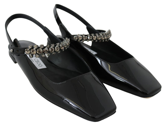 Jimmy Choo Elegante schwarze Lack-Flats mit Kristall-Akzent