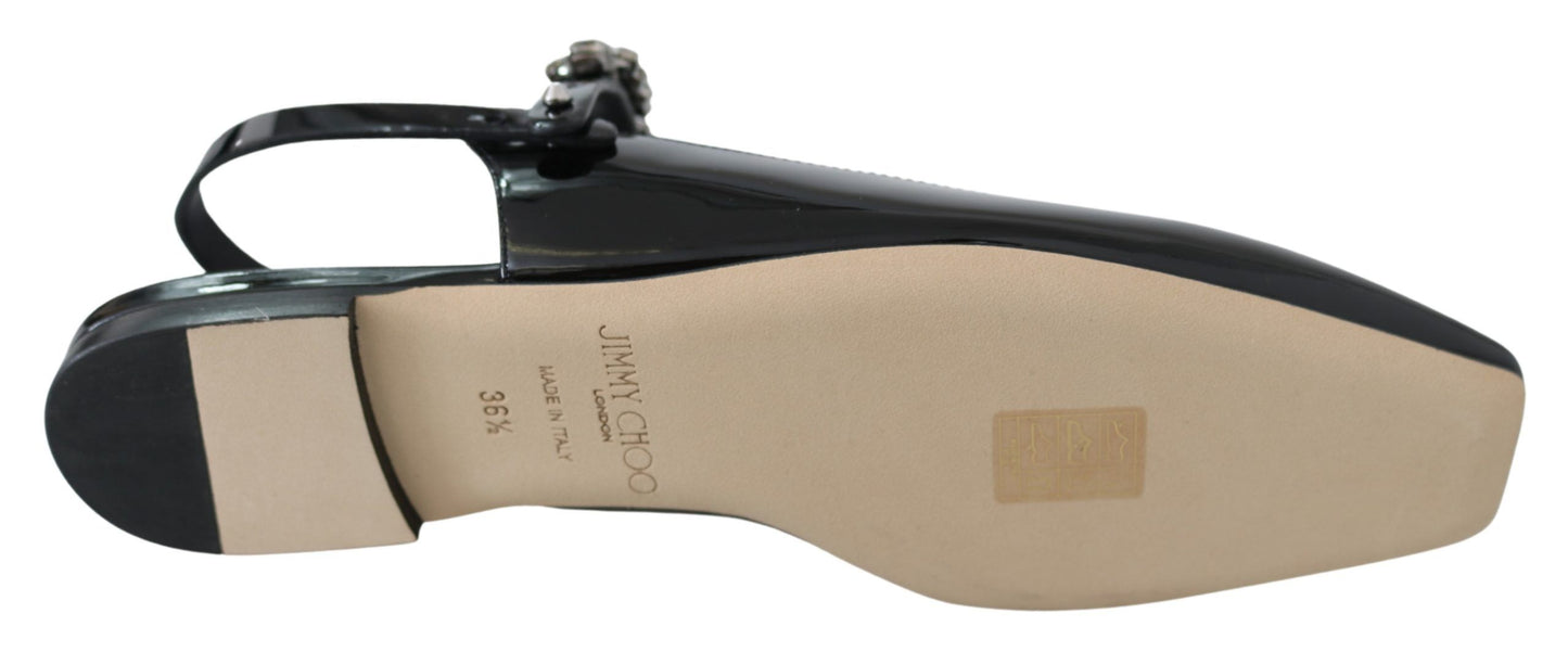 Jimmy Choo Elegante schwarze Lack-Flats mit Kristall-Akzent