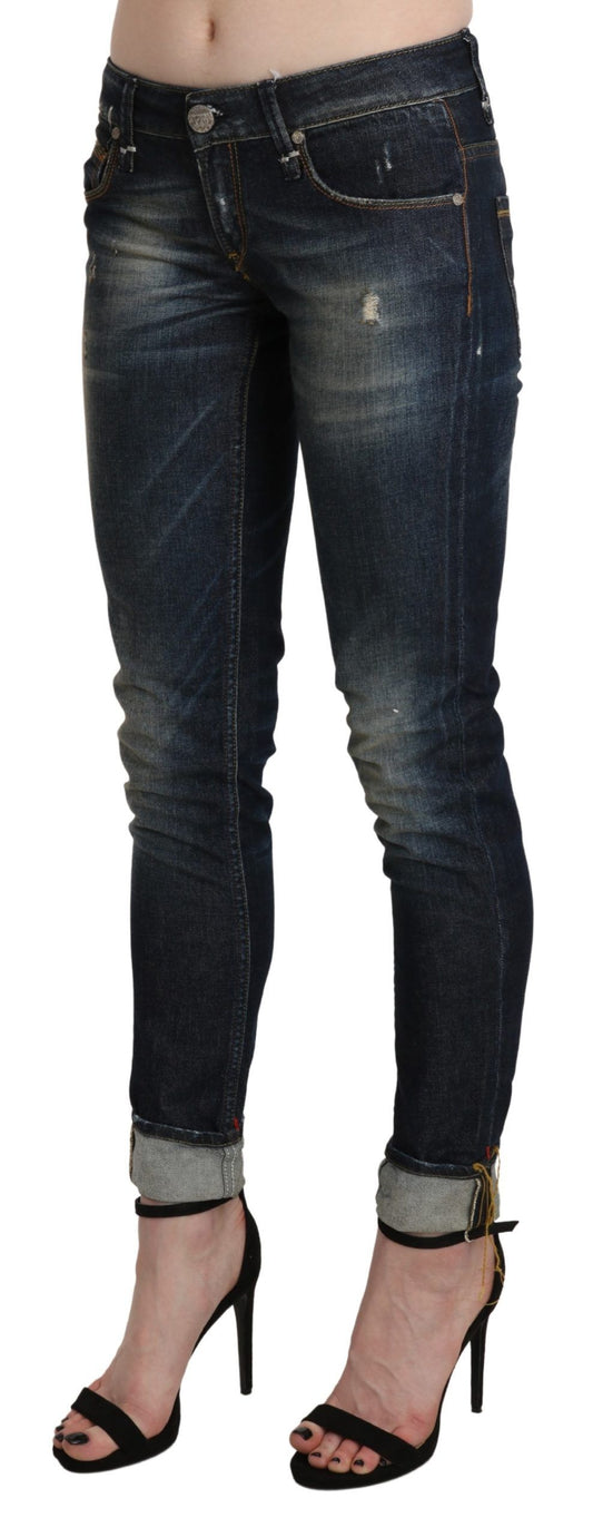 Acht Blau gewaschene Skinny Denim-Hose mit niedriger Taille