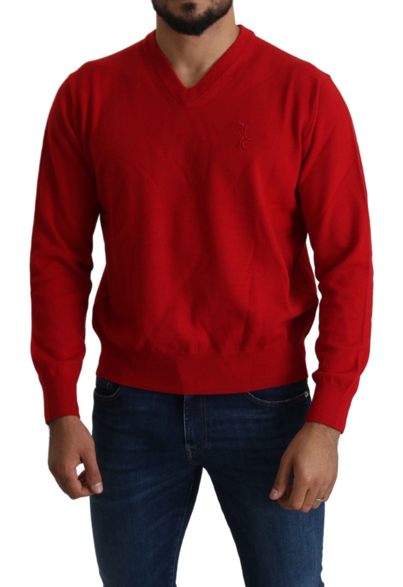 Billionaire Italian Couture Rotes Wollsweatshirt mit V-Ausschnitt Pullover