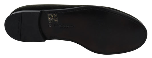 Dolce & Gabbana Grüner Samt Slip On Herren Loafers Schuhe