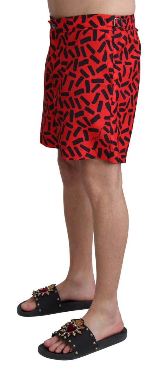 Dolce & Gabbana Rot gemusterte Beachwear Shorts Bademode