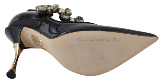 Dolce & Gabbana Schwarz Leder Kristall Schuhe Mary Jane Pumps