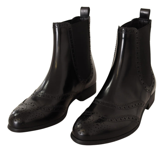 Dolce & Gabbana Schwarz Leder Knöchel hohe flache Stiefel Schuhe