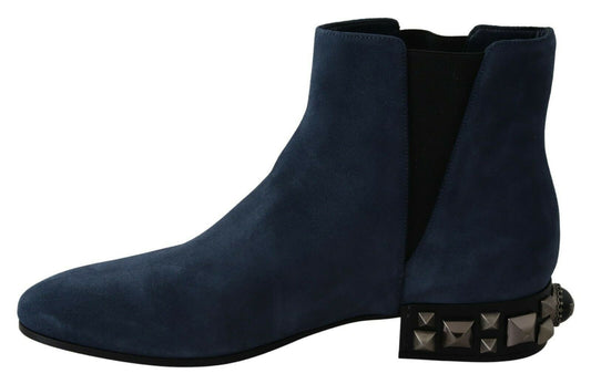 Dolce & Gabbana Blau Wildleder verschönert Nieten Stiefel Schuhe