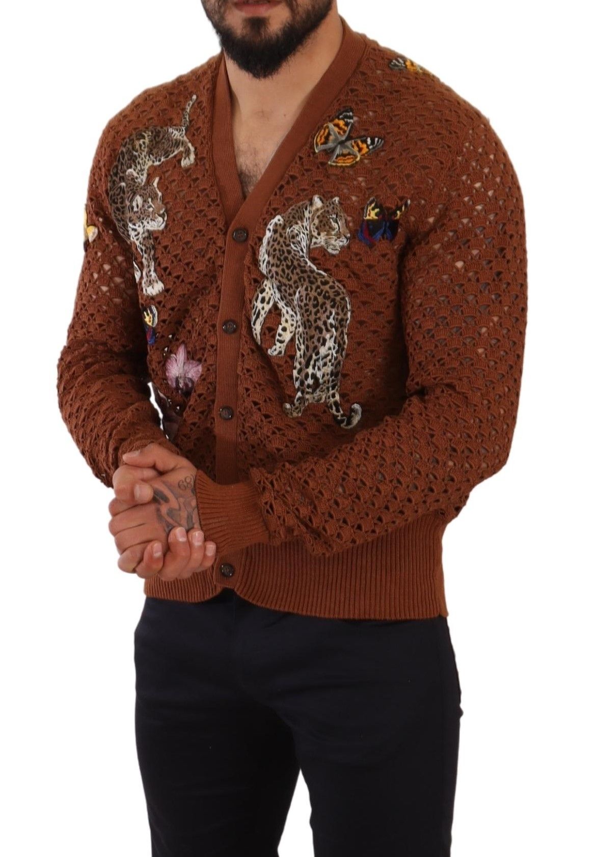 Dolce & Gabbana Brauner Leopard-Schmetterling-Strickpullover