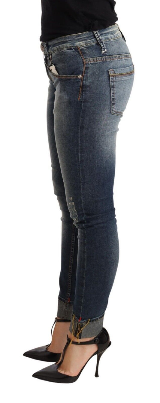 Acht Blaue gewaschene Baumwolle mit niedriger Taille Skinny Denim Damen Hosenjeans