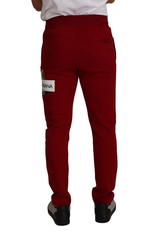 Dolce & Gabbana Rote Baumwoll-Logo-Patch-Sweatpants Jogginghosen