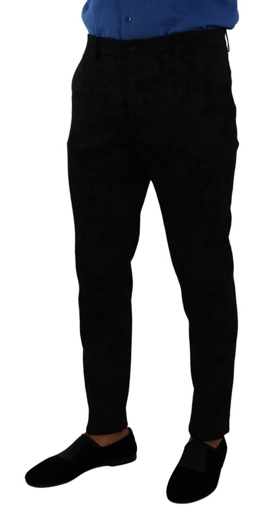 Dolce & Gabbana Schwarzer Brokat Skinny Formal Trouser Dress Pants