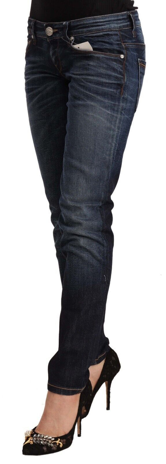 Acht Blaue Skinny Denim Jeans aus gewaschener Baumwolle mit niedriger Taille