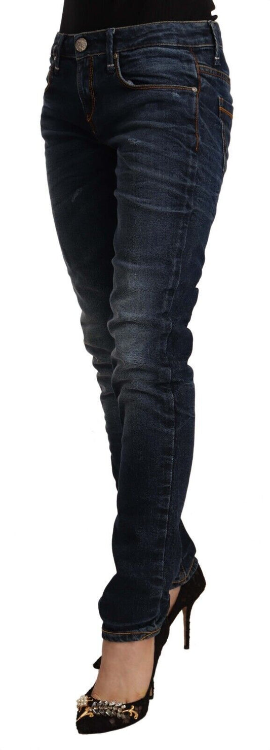 Acht Blaue Skinny Denim-Jeans aus gewaschener Baumwolle mit mittlerer Taille