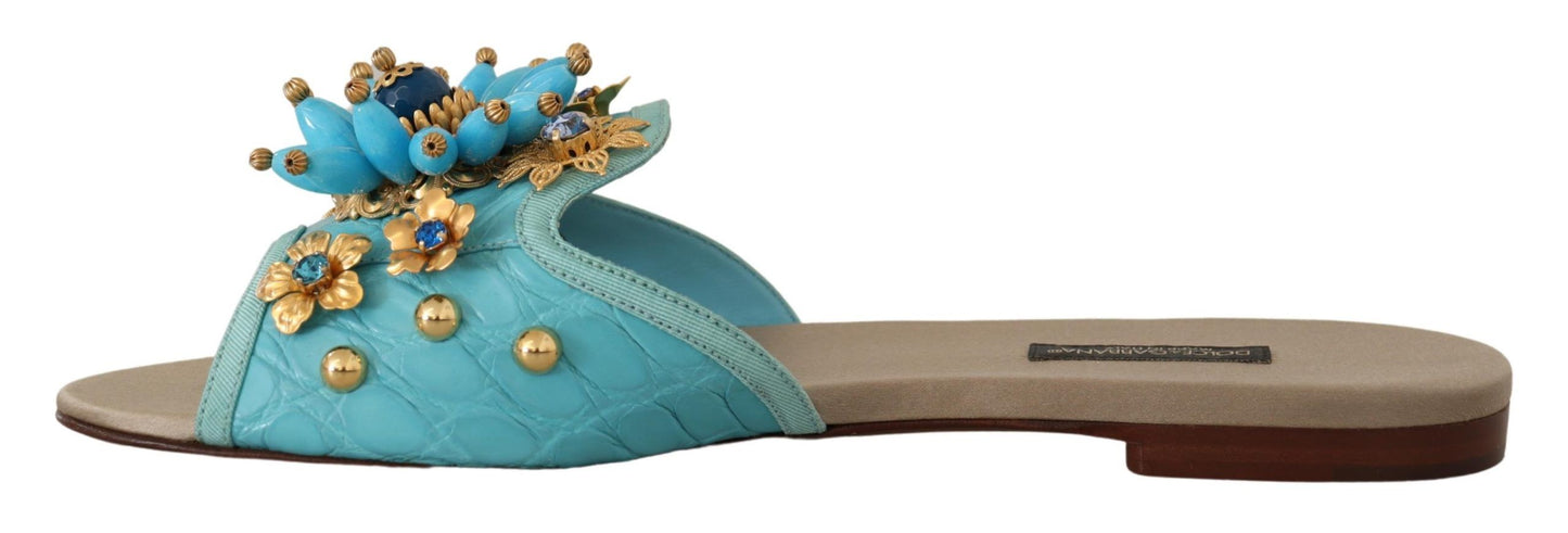 Dolce & Gabbana Blaue Kristall Exotische Leder Blaue Kristall Sandalen