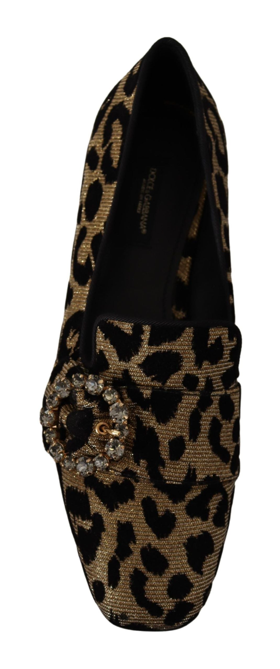 Dolce & Gabbana Gold Leopard Print Kristalle Loafers Schuhe