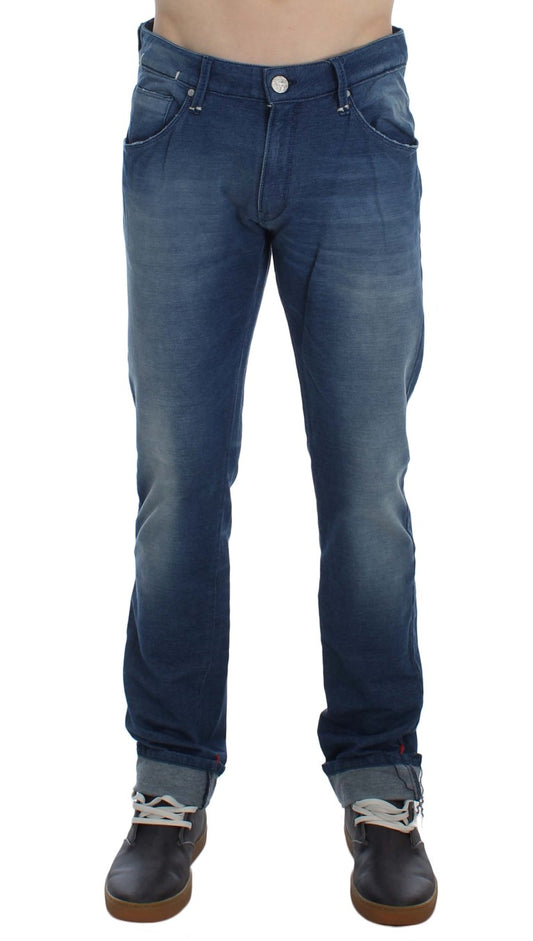 Acht Blaue Waschung Denim Baumwolle Stretch Slim Fit Jeans