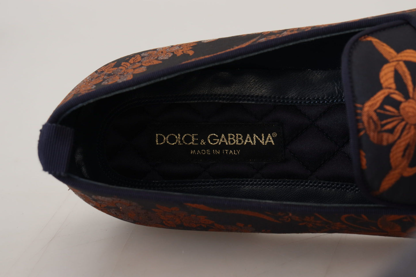 Dolce & Gabbana Blau Rost Floral Hausschuhe Loafers Schuhe