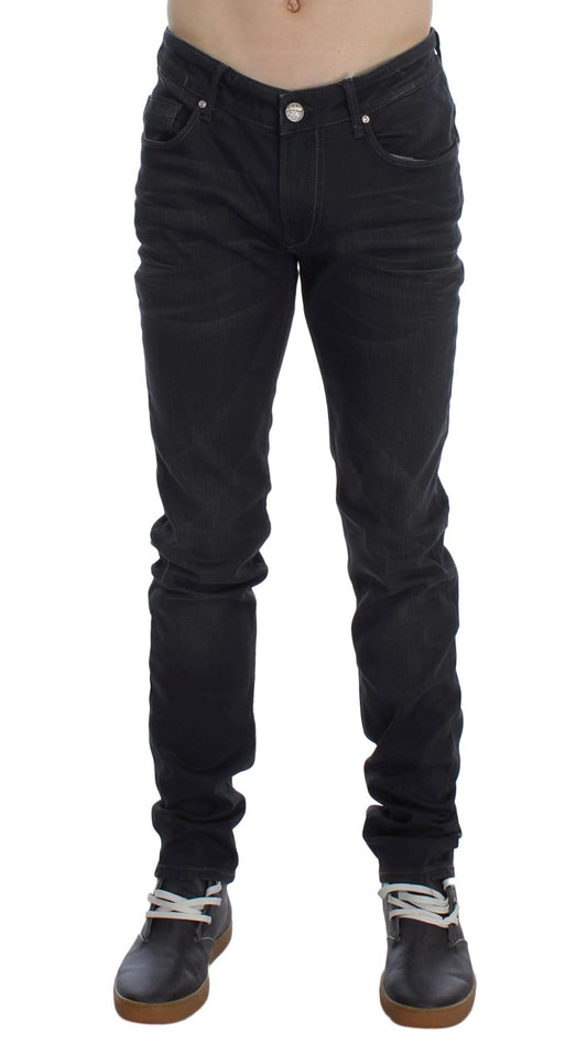 Acht Graue Baumwoll-Stretch Slim Fit Jeans