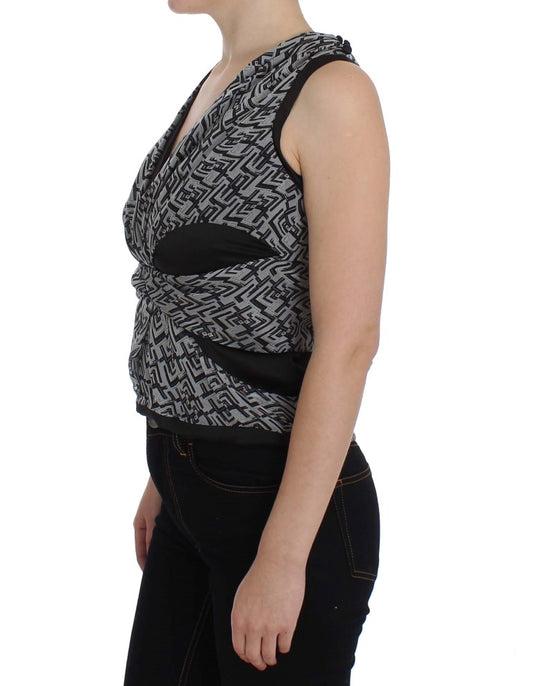 Karl Lagerfeld Graues Schwarzes Seidenblusentop