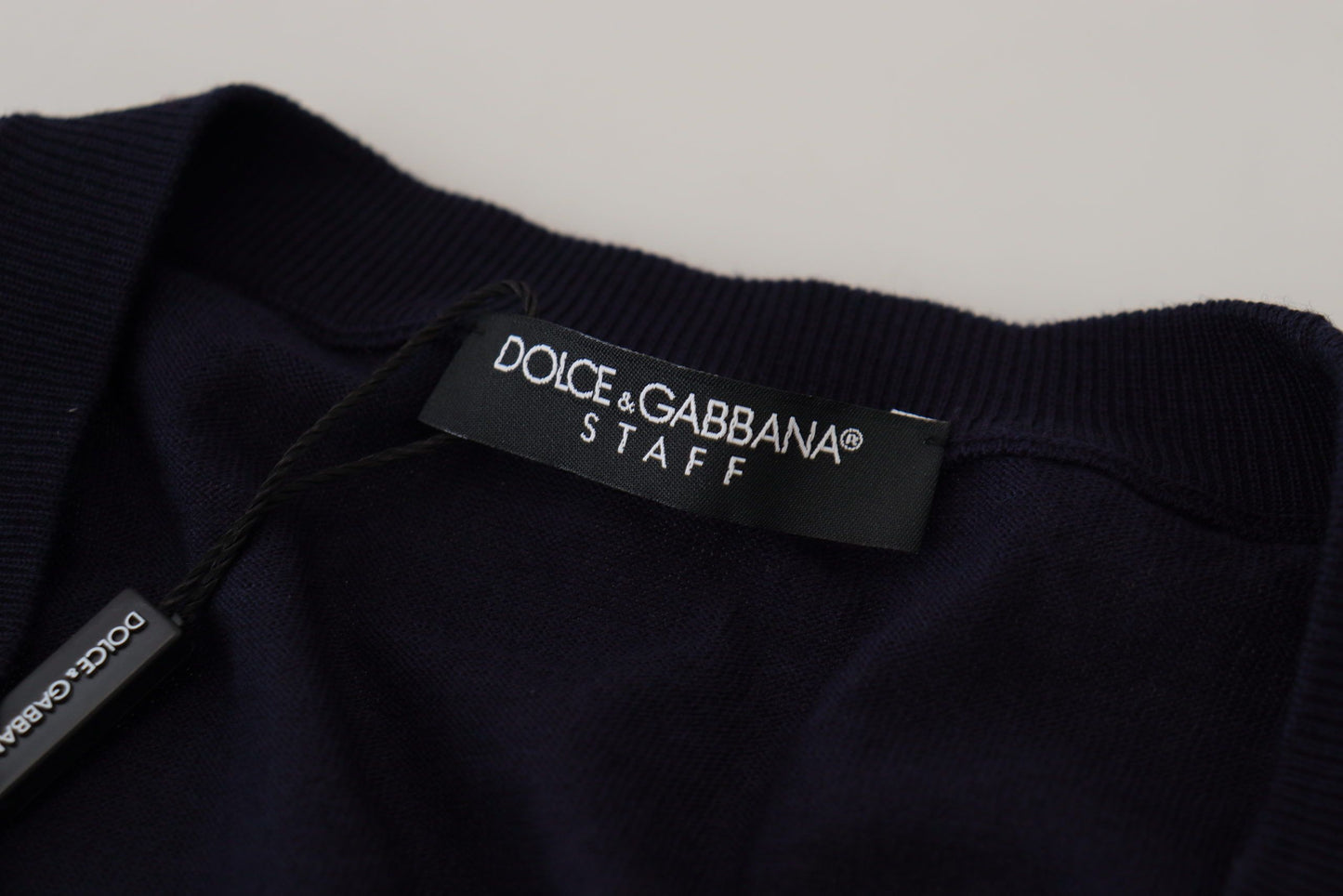 Dolce & Gabbana Blaue STAFF Daunen-Strickjacke aus Wolle