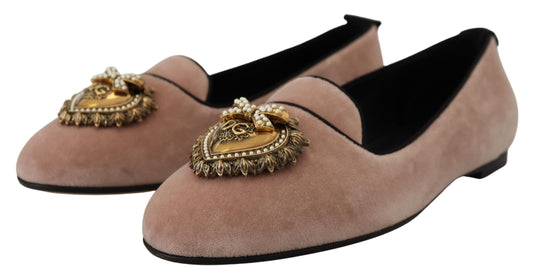 Dolce & Gabbana Rosa Samt Slip Ons Loafers Flats Schuhe