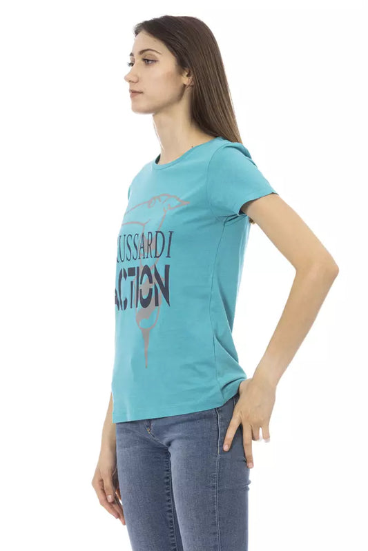 Trussardi Action Hellblaues T-Shirt aus Baumwolle für Frauen