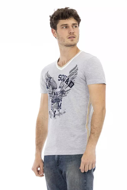 Trussardi Action Graues Herren-V-Neck-T-Shirt aus Baumwolle