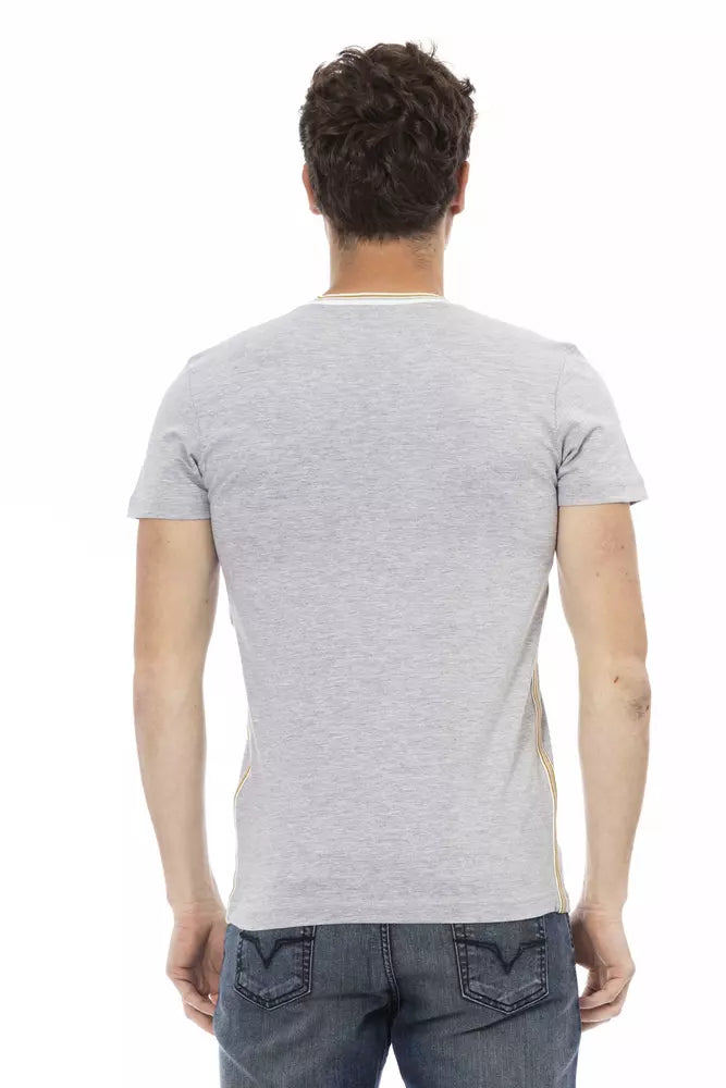 Trussardi Action Graues Herren-V-Neck-T-Shirt aus Baumwolle