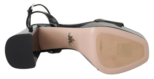 Prada Schwarze Lacksandalen Knöchelriemen Heels Leder