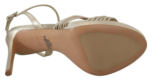 Prada Goldene Leder-Sandalen Knöchelriemen-Absätze Stiletto-Sandale