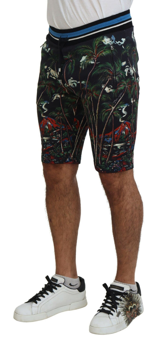 Dolce & Gabbana Schwarze Baumwoll-Shorts mit Vulkandruck