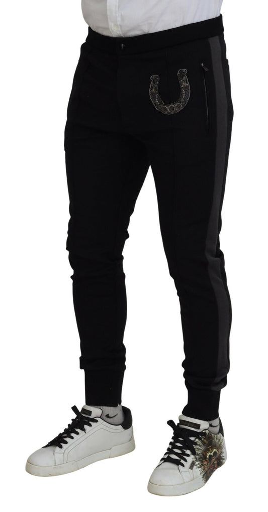 Dolce & Gabbana Schwarze Woll-Hufeisen-Jogger-Hose