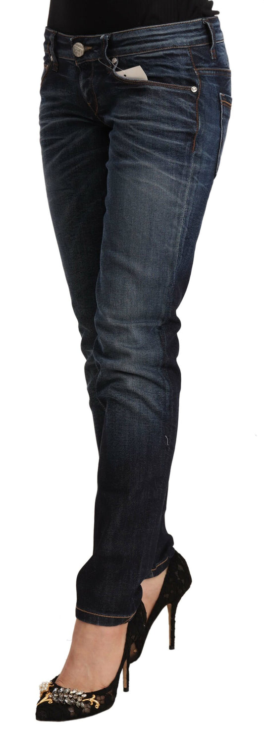Acht Blaue Skinny Denim Jeans aus gewaschener Baumwolle mit niedriger Taille