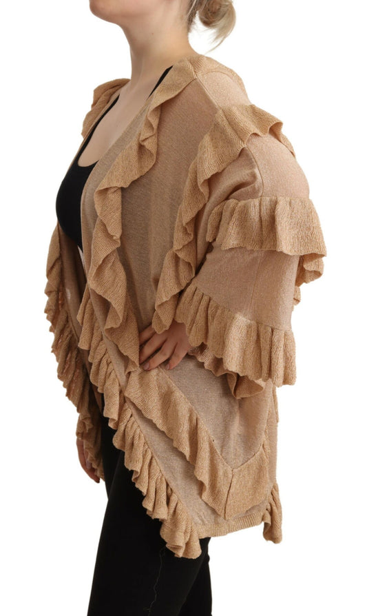 Aniye By Beige Ruffle Langarm-Strickjacke mit offener Vorderseite