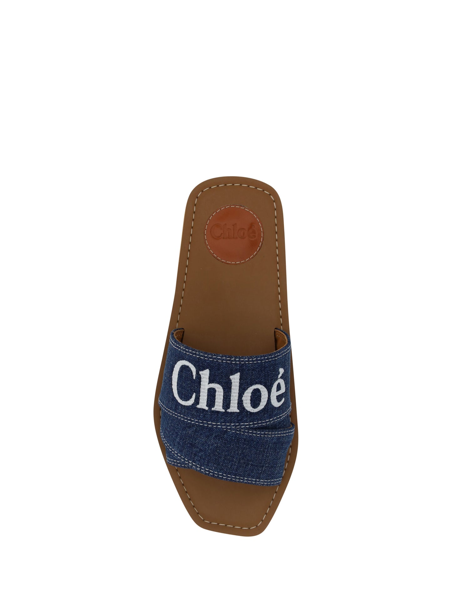 Chloé Üppige Cotton Woody Slide Sandalen in Denim Blau