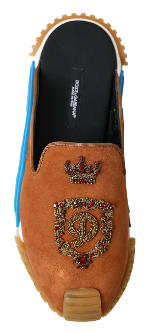Dolce & Gabbana Braunes Wildleder Crown Logo NS1 Rutschen Sandalen