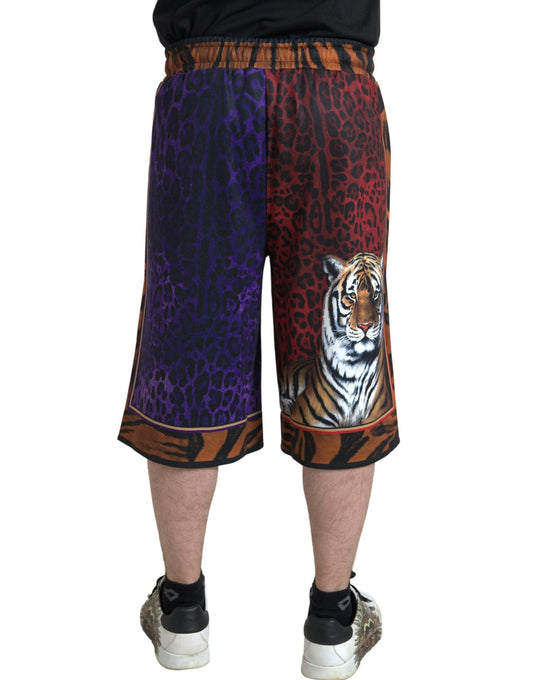 Dolce & Gabbana Multicolor Tiger Print Herren Bermudashorts