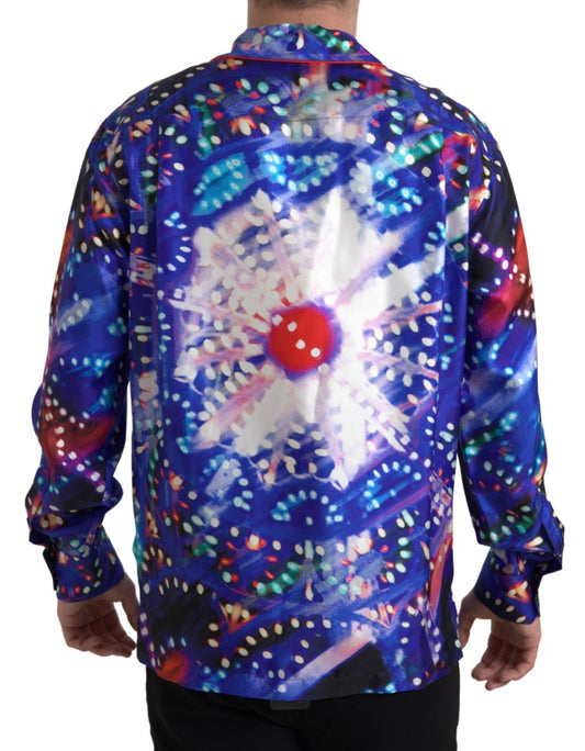 Dolce & Gabbana Multicolor Seide Psychedelic Druck Männer Pyjama Shirt