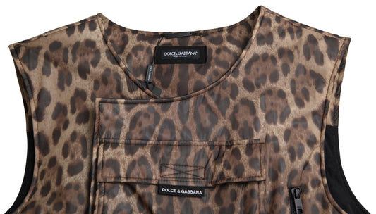 Dolce & Gabbana Brauner Leopard Seide ärmellose Sportbekleidung