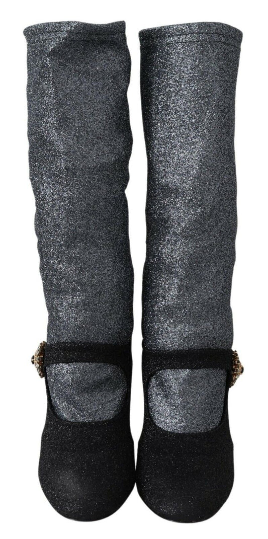 Dolce & Gabbana Schwarz Crystal Mary Janes Booties Schuhe