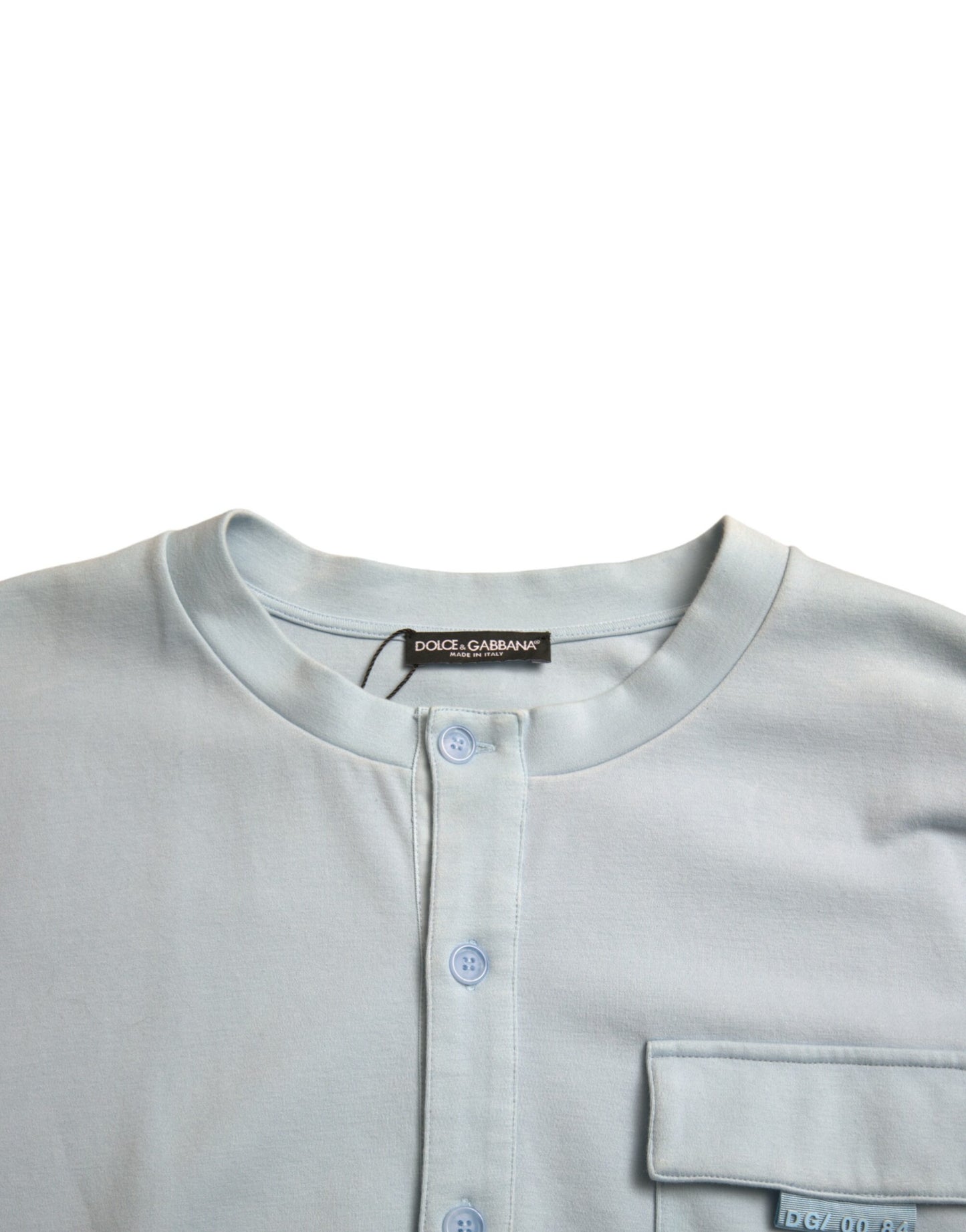 Dolce & Gabbana Hellblauer Pullover aus Baumwolle mit Knöpfen