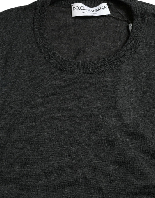 Dolce & Gabbana Grauer Pullover mit Rundhalsausschnitt aus Wolle