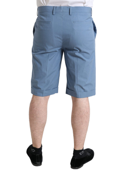 Dolce & Gabbana Himmelblaue Bermudashorts aus Baumwolle mit gefaltetem Saum für Männer