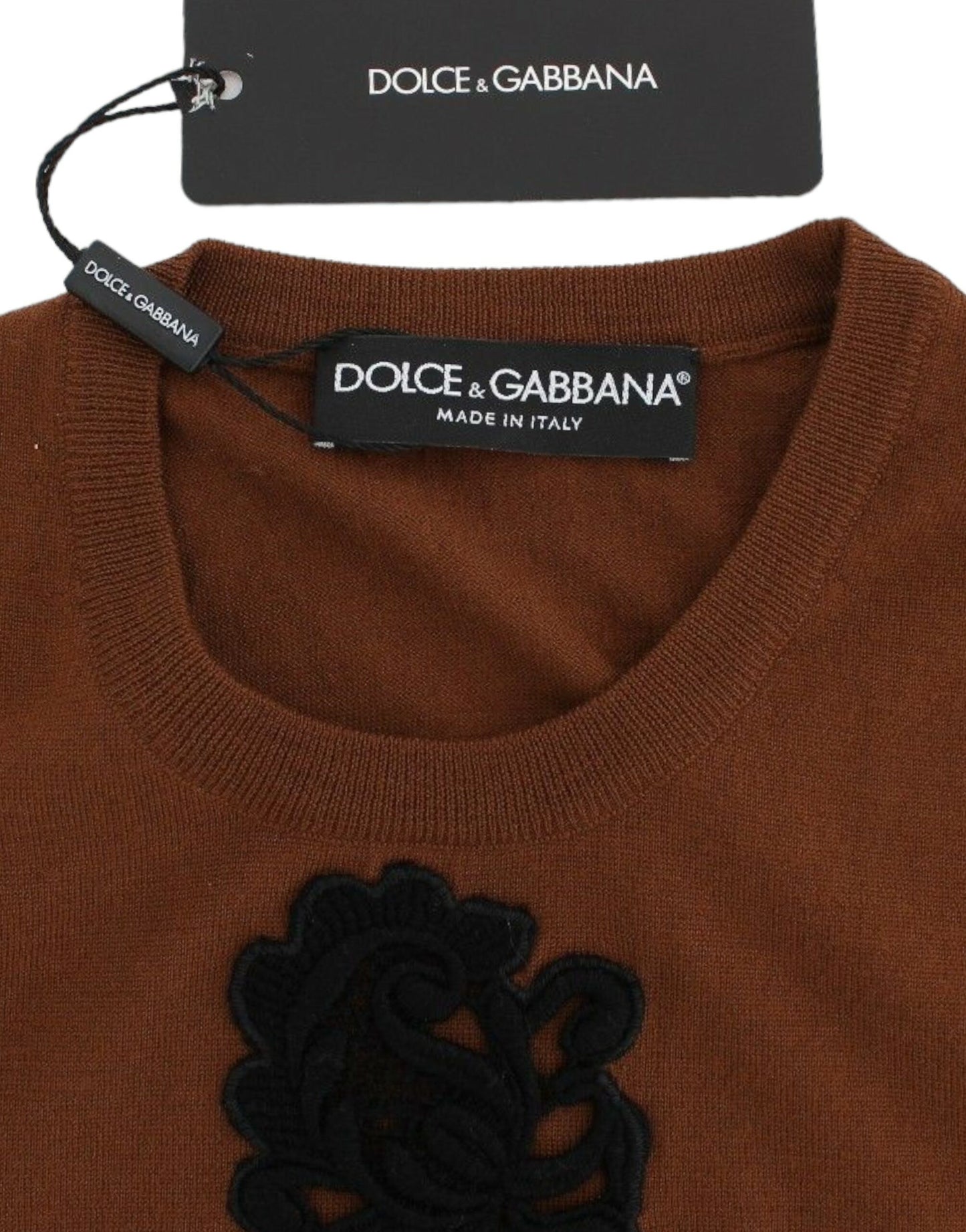Dolce & Gabbana Braun Wolle Schwarz Spitze Weste Pullover Top