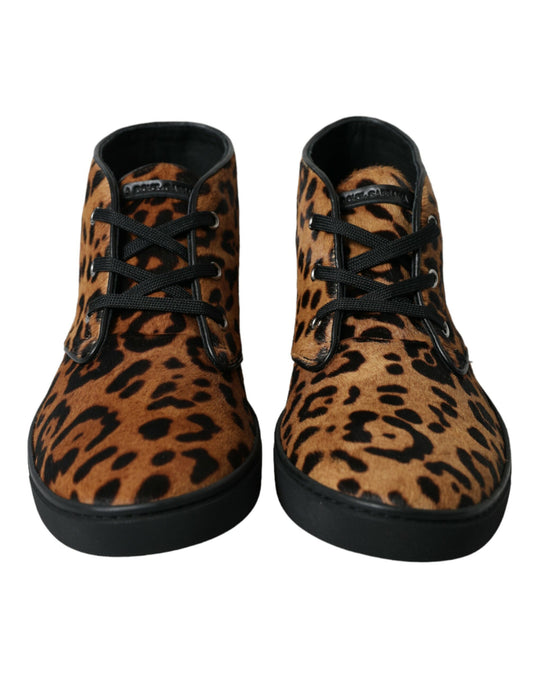 Dolce & Gabbana Braun Leopard Pony Haar Leder Turnschuhe Schuhe