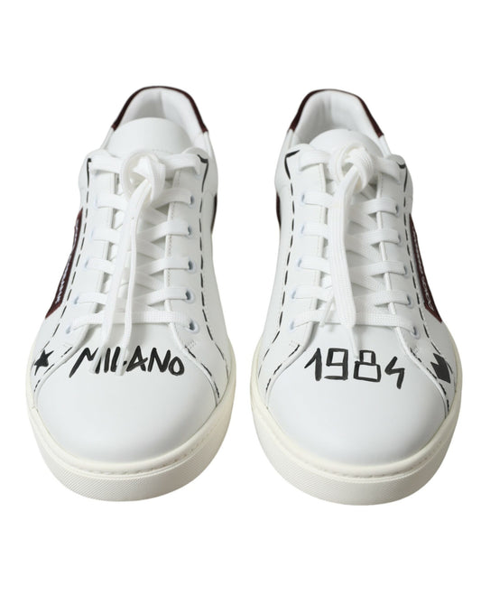Dolce & Gabbana Weiß Bordeaux Leder Logo Low Top Sneakers Schuhe