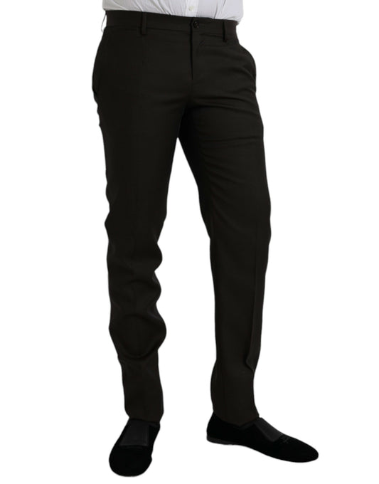 Dolce & Gabbana Dunkelbraune Wolle Slim Fit Formal Hose