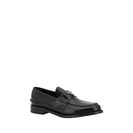 Prada Schwarzes Leder Logo Loafers